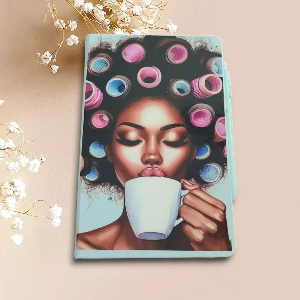 NWT - But First Coffee - African American Woman Notebook With Pen & Bookmark